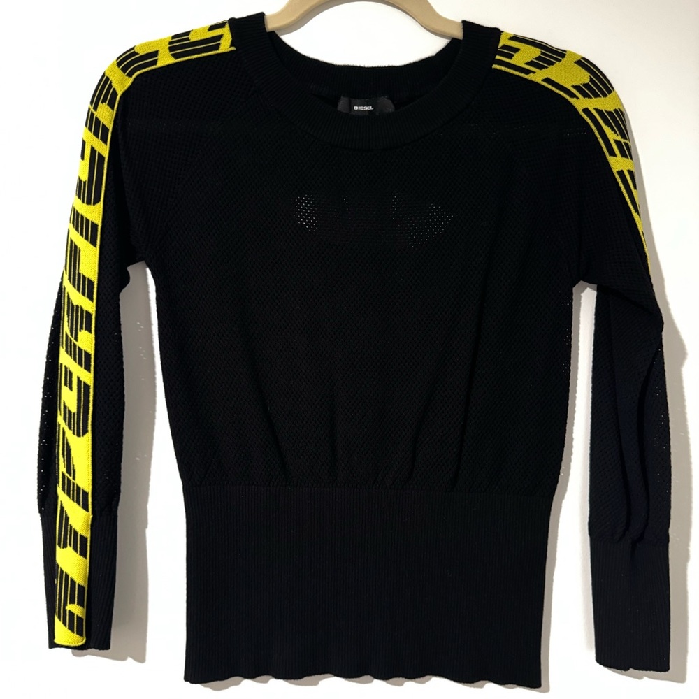 Diesel Black Knit Top with Yellow Details